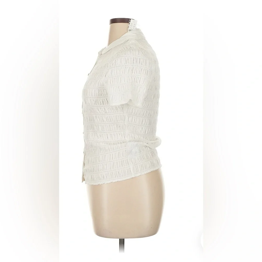 J. Crew White Cap Sleeve Smocked Dress Shirt Collar Top - Picture 2 of 7